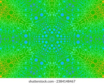 Luxurious colourful gradient mix pattern of modern Chinese oriental Java traditional classic borneo flowers circle art