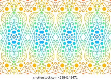 Luxurious colourful gradient mix pattern of modern Chinese oriental Java traditional classic borneo flowers circle art
