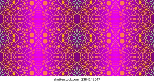 Luxurious colourful gradient mix pattern of modern Chinese oriental Java traditional classic borneo flowers circle art