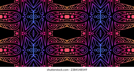 Luxurious colourful gradient mix pattern of modern Chinese oriental Java traditional classic borneo flowers circle art