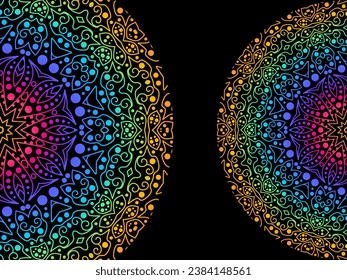 Luxurious colourful gradient mix pattern of modern Chinese oriental Java traditional classic borneo flowers circle art