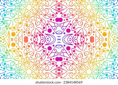 Luxurious colourful gradient mix pattern of modern Chinese oriental Java traditional classic borneo flowers circle art