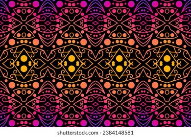 Luxurious colourful gradient mix pattern of modern Chinese oriental Java traditional classic borneo flowers circle art