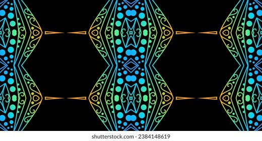 Luxurious colourful gradient mix pattern of modern Chinese oriental Java traditional classic borneo flowers circle art