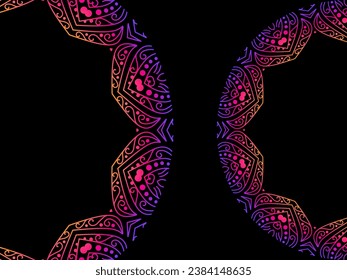 Luxurious colourful gradient mix pattern of modern Chinese oriental Java traditional classic borneo flowers circle art