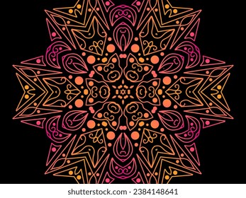 Luxurious colourful gradient mix pattern of modern Chinese oriental Java traditional classic borneo flowers circle art