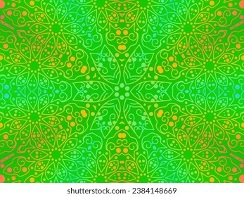 Luxurious colourful gradient mix pattern of modern Chinese oriental Java traditional classic borneo flowers circle art