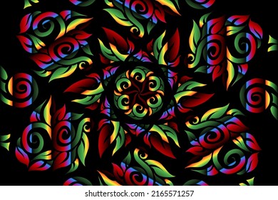 luxurious colourful rose flowers line art pattern of indonesian culture traditional tenun batik ethnic dayak for wallpaper ads background 