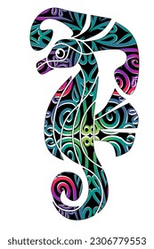 Luxurious colourful Seahorses design illustration for wallpaper background ads clothing logo 