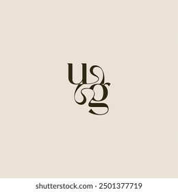 concepto de lujo UG línea dinámica monograma logo letra elegante boda