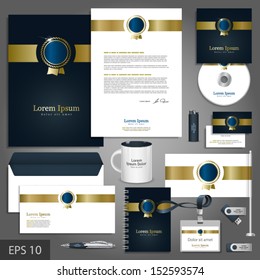 Luxurious corporate identity template with golden element. Vector company style for brandbook and guideline. EPS 10