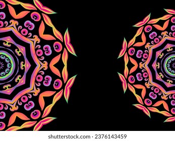 Luxurious couple double batik ethnic dayak flowers line art mandala circle gradient background for aesthetic presentation 