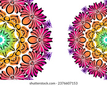 Lujosa pareja doble batik étnico flores dárak línea arte mandala fondo de gradiente de círculo para presentación estética
