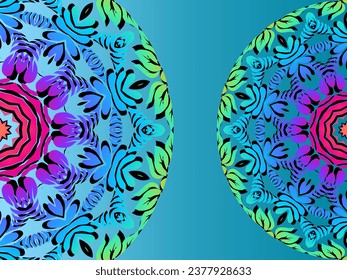 Luxurious couple double batik ethnic dayak flowers line art mandala circle gradient background for aesthetic presentation
