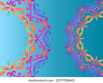 Luxurious couple double batik ethnic dayak flowers line art mandala circle gradient background for aesthetic presentation 