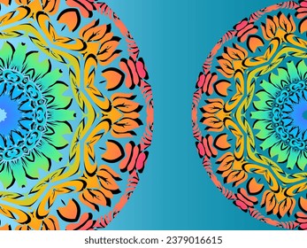 Luxurious couple double batik ethnic dayak flowers line art mandala circle gradient background for aesthetic presentation
