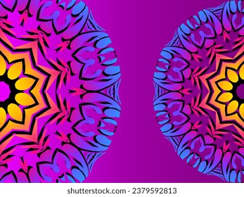 Luxurious couple double batik ethnic dayak flowers line art mandala circle gradient background for aesthetic presentation
