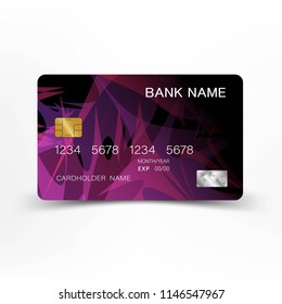 Luxurious credit card design. With inspiration from the abstract. Black and purple color. Glossy plastic style.