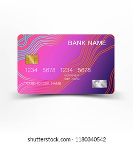 Luxurious credit card design. With inspiration from the line abstract. Purple color on white background. Glossy plastic style.