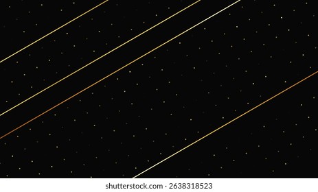 Luxurious dark background with abstract golden lines and glittering dots. Gold halftone backdrop with shimmering sparkles. A stylish and elegant design for modern templates. Vector illustration