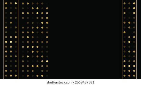 Fundo escuro luxuoso com linhas douradas abstratas e pontos brilhantes. Fundo de meio-tom dourado com brilhos cintilantes. Um design elegante e elegante para modelos modernos. Ilustração vetorial