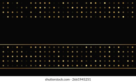 Fundo escuro luxuoso com linhas douradas abstratas e pontos brilhantes. Fundo de meio-tom dourado com brilhos cintilantes. Um design elegante e elegante para modelos modernos. Ilustração vetorial