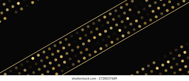 Fundo escuro luxuoso com linhas douradas abstratas e pontos brilhantes. Fundo de meio-tom dourado com brilhos cintilantes. Um design elegante e elegante para modelos modernos. Ilustração vetorial
