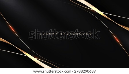 The luxurious, dark background, designed in a stylish, sophisticated tone, exudes elegance and premium quality. On both sides of the image, intersecting and overlapping gold and white curves create a powerful and fluid pattern. Small, reddish-orange dots of light are interspersed along the lines, emitting a soft glow that adds warmth and a distinctive, modern, and intricate yet balanced feel, conveying a sense of luxury and class.
