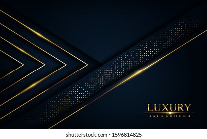 Luxurious dark background with glitter and golden lines. Abstract background design