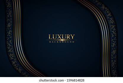 Luxurious dark background with glitter and golden lines. Abstract background design
