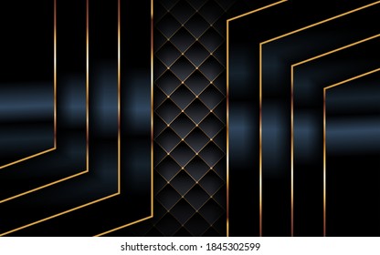 Luxurious dark background with golden lines and geometric abstract shape combination.