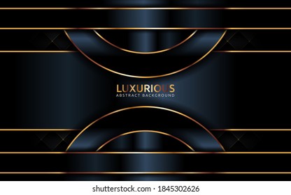 Luxurious dark background with golden lines and geometric abstract shape combination.