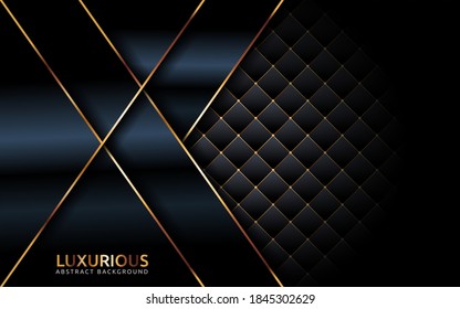 Luxuriöser dunkler Hintergrund mit goldenen Linien und geometrischer abstrakter Formkombination.