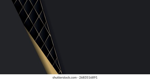 Luxurious dark background with overlapping geometric shapes and a glowing gold texture. Elegant modern dark background illustration for covers, banners, presentations, and brochures. EPS. 3