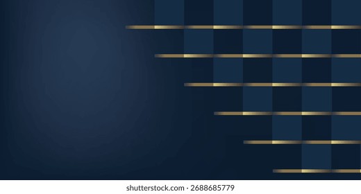 Luxurious dark blue abstract 3d geometric pattern with elegant gold hues suitable for modern backgrounds.