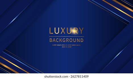 Luxurious dark blue abstract background with gold gradient lines for invitations, certificates, award nominations, covers