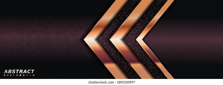 Luxurious Dark Brown Combine with Golden Lines and Dots Element. Long Horizontal Background Design. Usable for Background, Wallpaper, Banner, Poster, Brochure, Card, Web, Presentation.