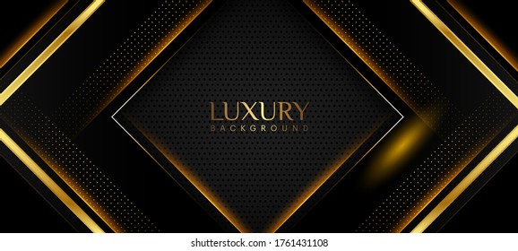 Luxurious dark & gold background. Modern elegant layout design with stylish golden abstract line. vector illustration.