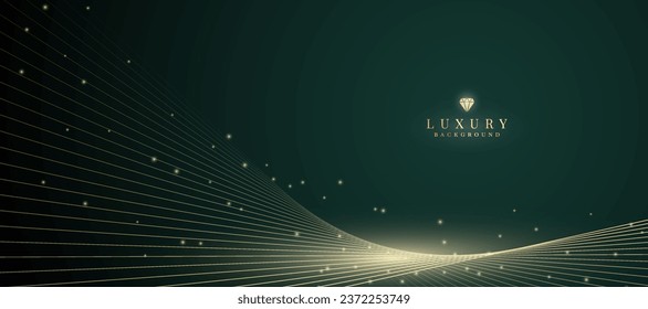 Luxurious dark green background with sparkling gold lines design.