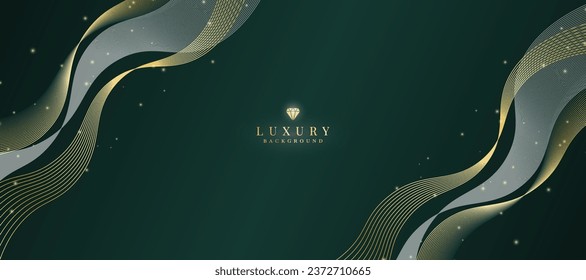 Luxurious dark green background with sparkling gold lines design.