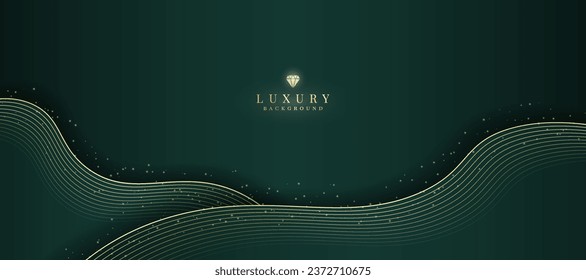 Luxurious dark green background with sparkling gold lines design.