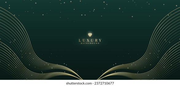 Luxurious dark green background with sparkling gold lines design.