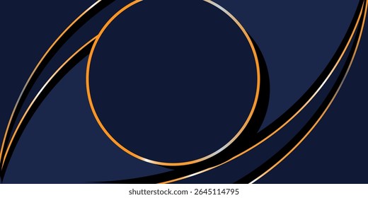 luxurious dark navy gold line overlap with circle and rectagle mesh pattern combination background. elegant modern futuristic technology background vector illustration