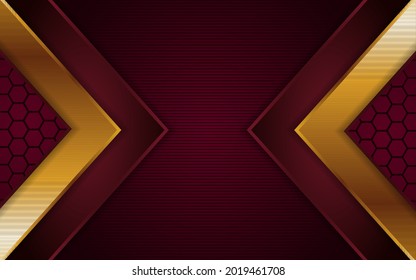 Luxurious dark red background combine with glowing golden lines. Overlap layer textured background design
