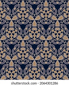 Luxurious dark vintage seamless pattern. Vector illustration for print, fabric, cover, packaging, interior decor, blog decoration and other your projects.
