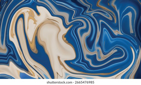 Luxurious Deep Navy Blue Marble Background with Flowing Gold Veins. Elegant Fluid Abstract Art, Metallic Swirls, and Shimmering Contemporary Design for Sophisticated Wallpaper and Modern Decoration