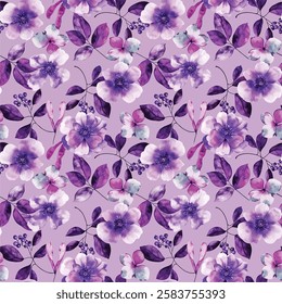 luxurious and delicate watercolor flower illustration purple color