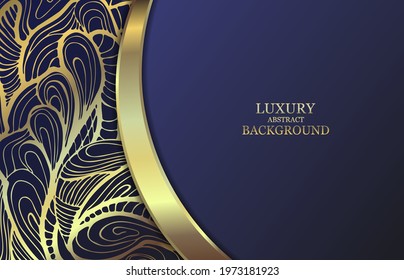 Luxurious design. Abstract gold pattern with smooth lines on a blue background.