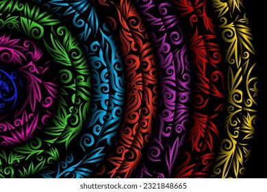 luxurious design colourful flowers line art pattern of indonesian culture traditional  batik ethnic dayak for background wallpaper textile or fashion