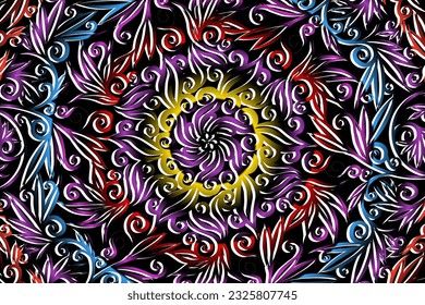luxurious design colourful flowers line art pattern of indonesian culture traditional  batik ethnic dayak for background wallpaper textile or fashion